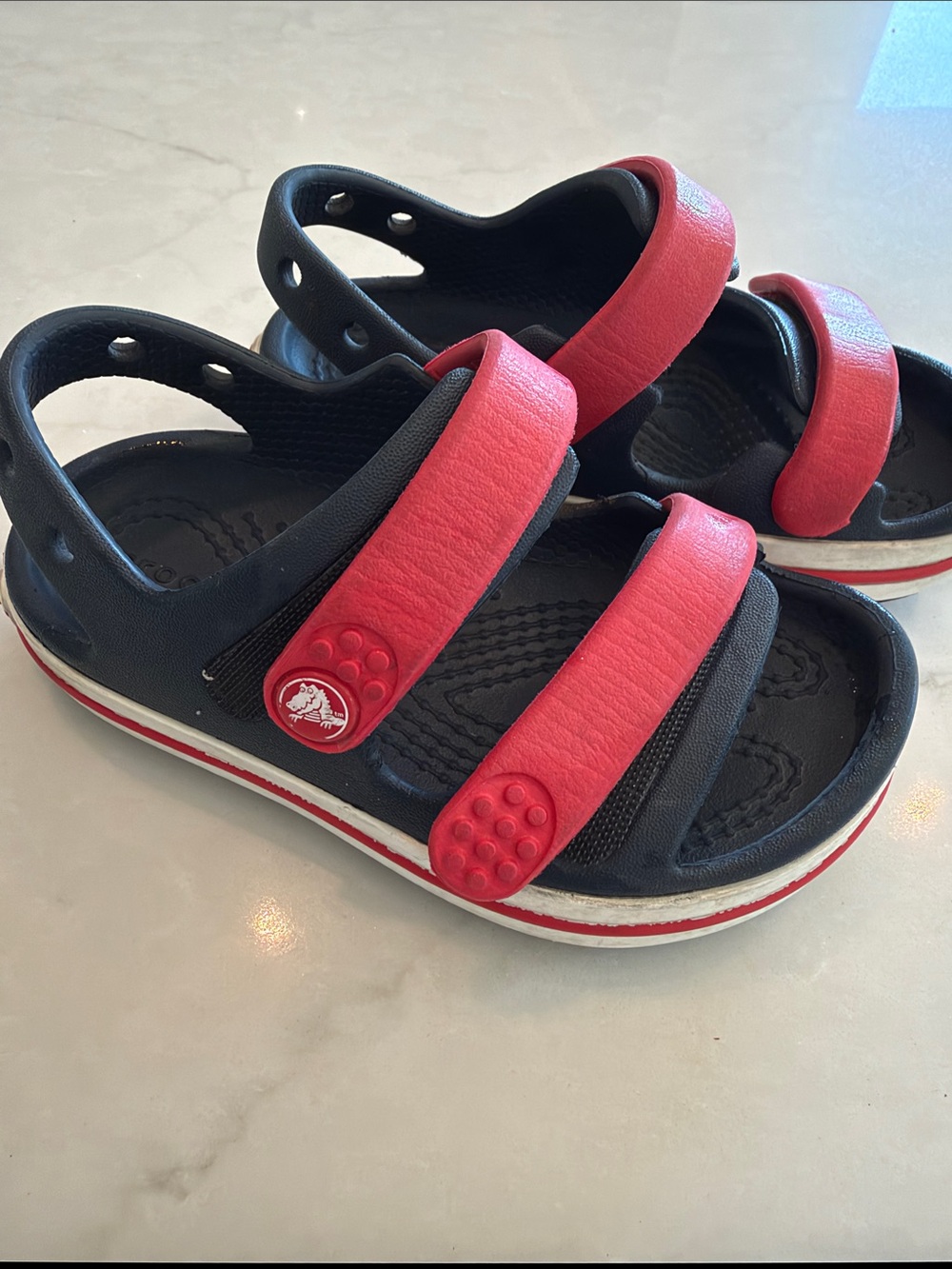 CROCS Kids Black and Red Dual-Strap Sandals